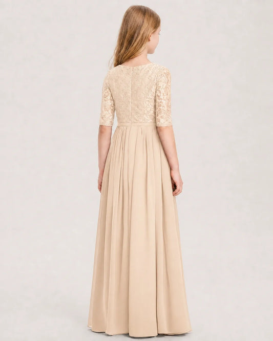 Peach Chiffon A-line Junior Bridesmaid Dress Back View