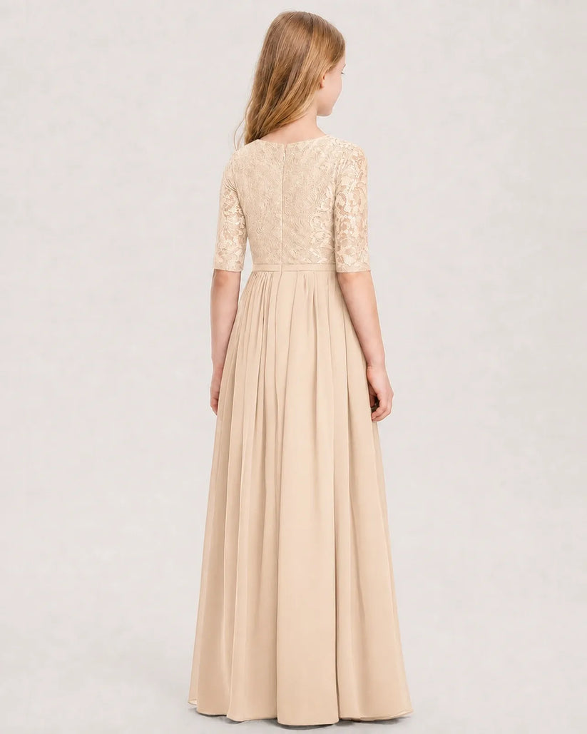Peach Chiffon A-line Junior Bridesmaid Dress Back View