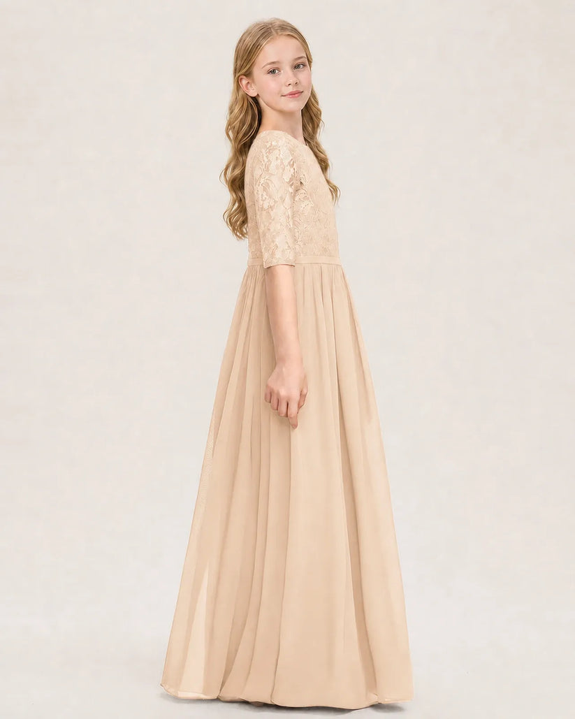 Peach Chiffon A-line Junior Bridesmaid Dress Side View