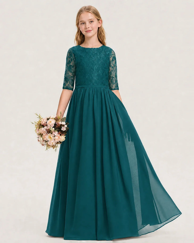Peacock Chiffon A-line Junior Bridesmaid Dress Front View