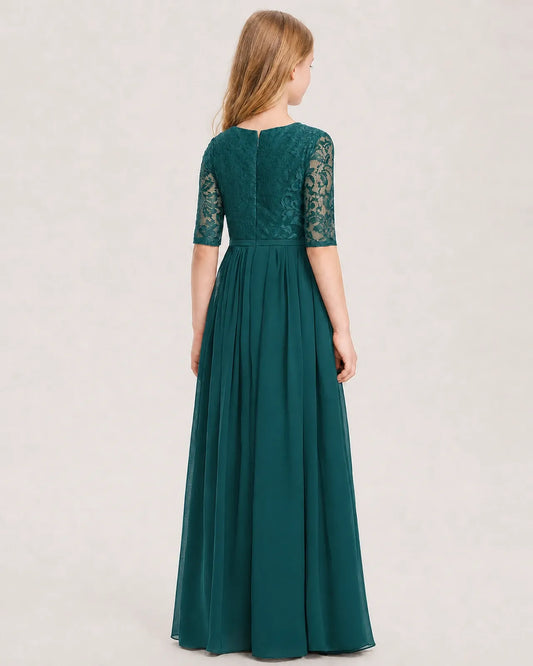 Peacock Chiffon A-line Junior Bridesmaid Dress Back View