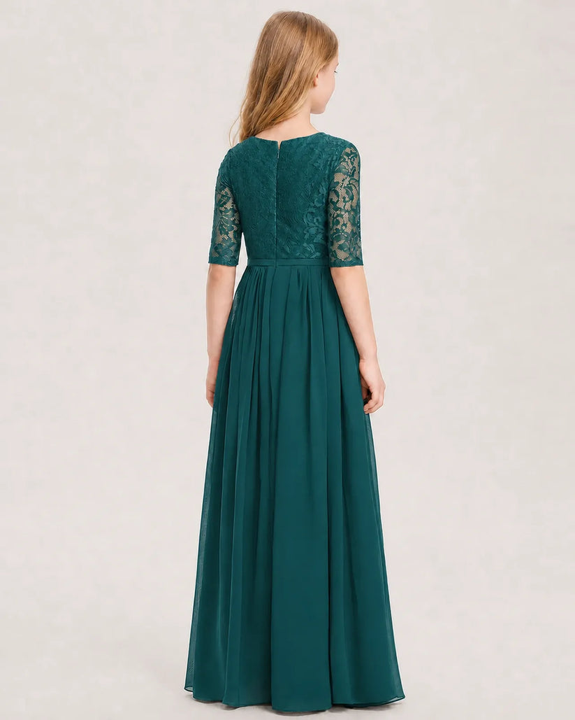 Peacock Chiffon A-line Junior Bridesmaid Dress Back View