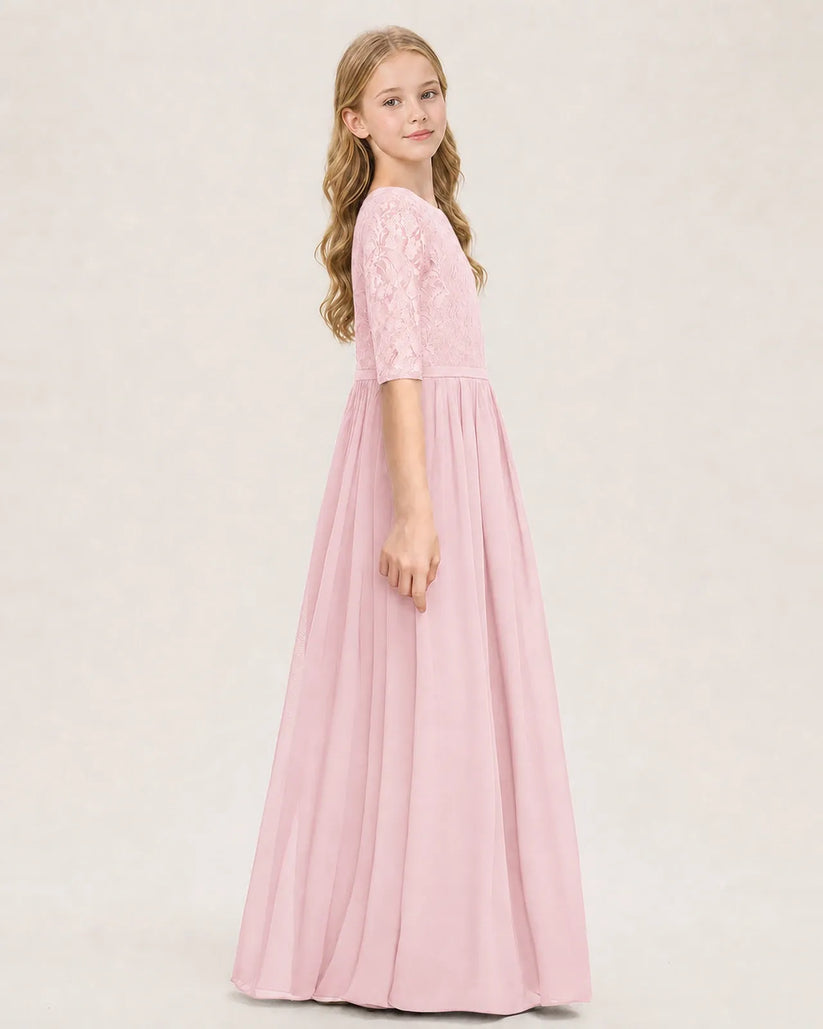 Pink Chiffon A-line Junior Bridesmaid Dress Side View
