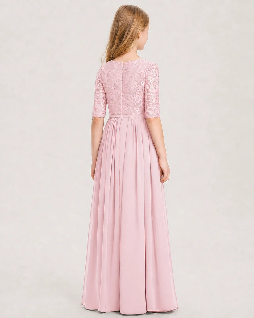 Pink Chiffon A-line Junior Bridesmaid Dress Back View