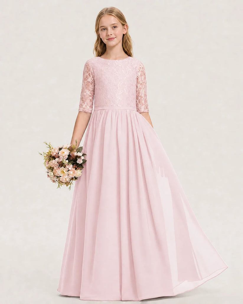Pink Chiffon A-line Junior Bridesmaid Dress Front View
