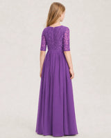 Purple Chiffon A-line Junior Bridesmaid Dress Back View