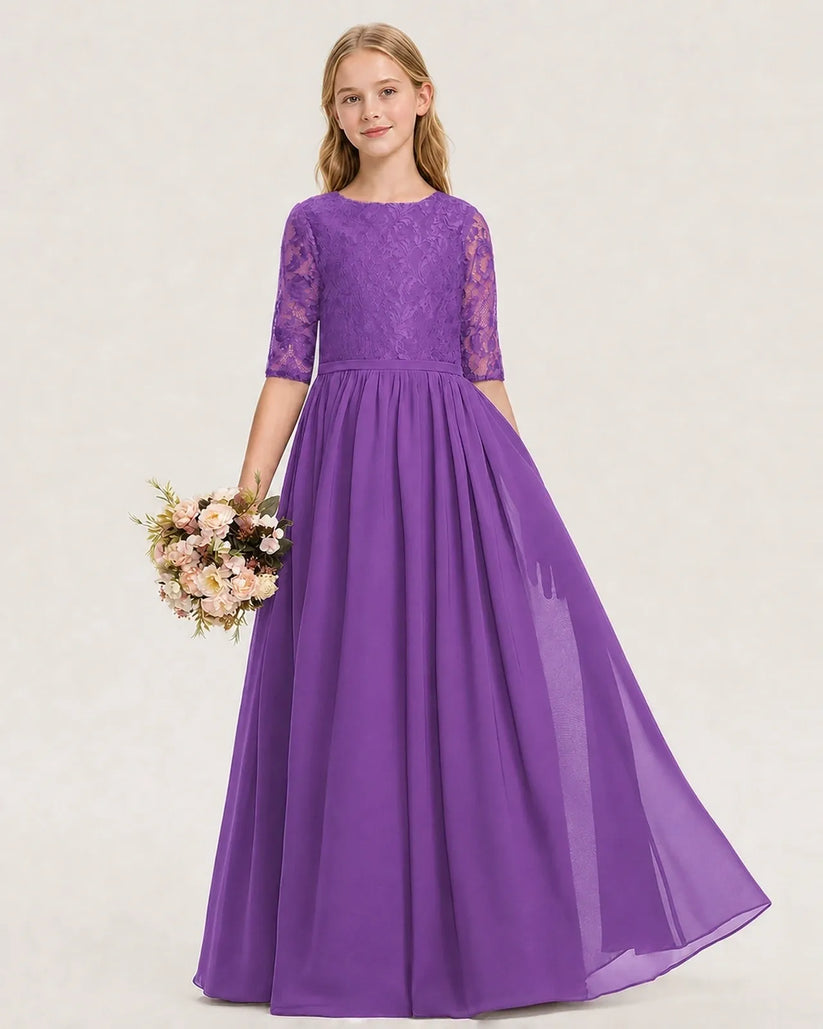 Purple Chiffon A-line Junior Bridesmaid Dress Front View