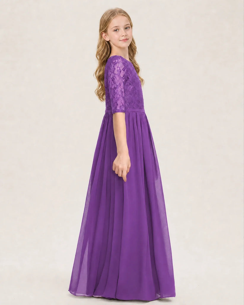Purple Chiffon A-line Junior Bridesmaid Dress Side View