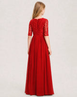 Red Chiffon A-line Junior Bridesmaid Dress Back View