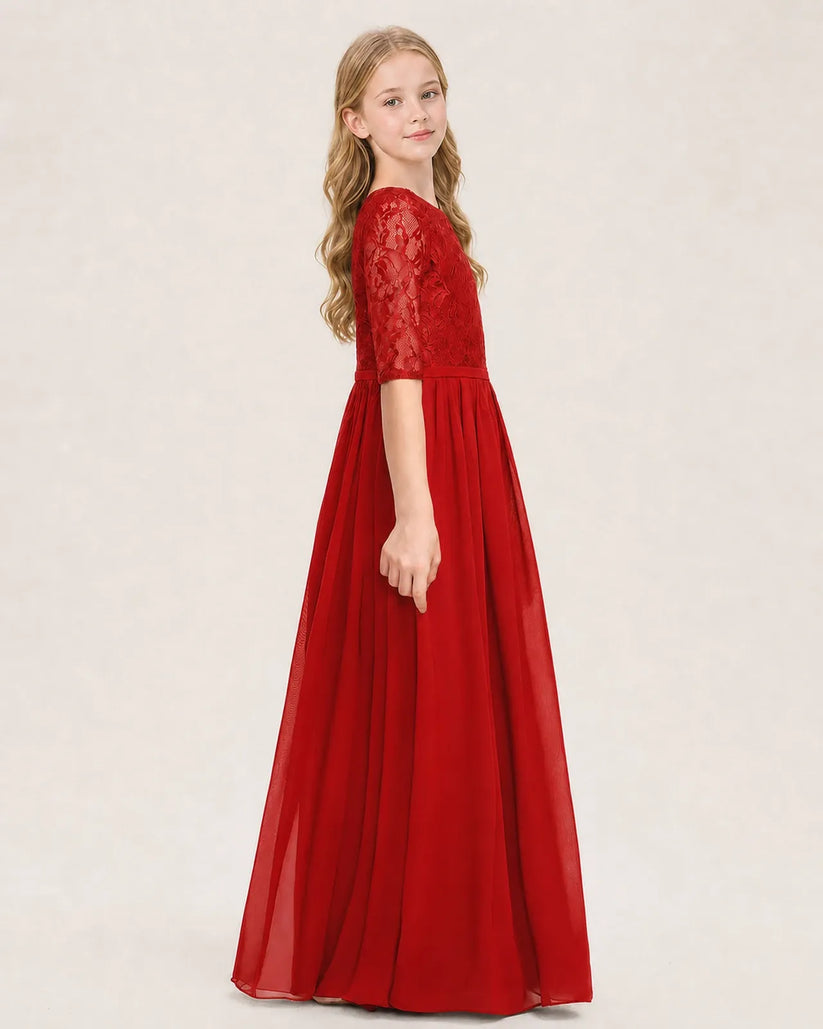 Red Chiffon A-line Junior Bridesmaid Dress Side View