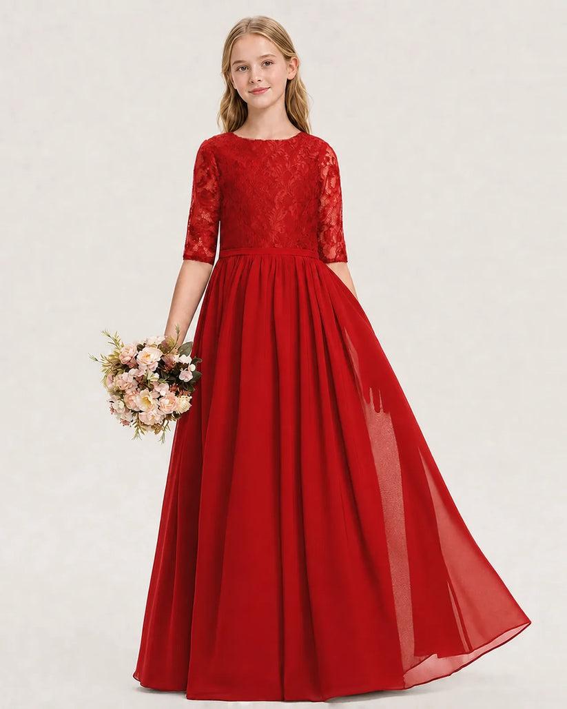 Red Chiffon A-line Junior Bridesmaid Dress Front View