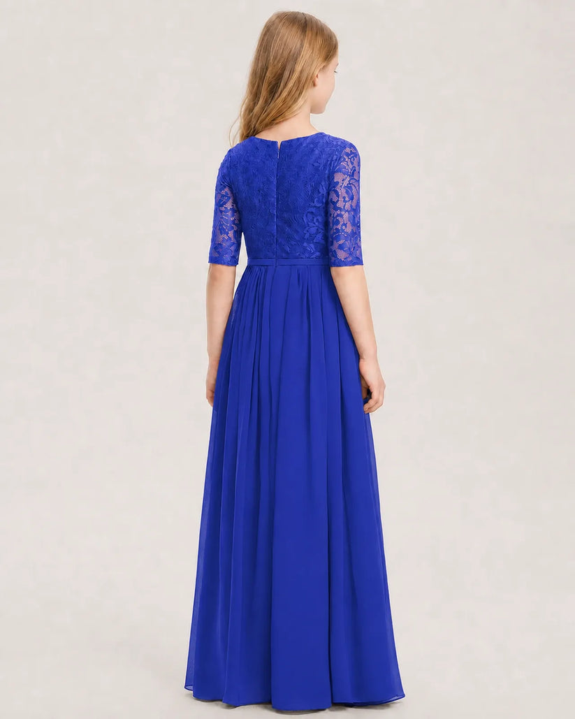 Royal Blue Chiffon A-line Junior Bridesmaid Dress Back View
