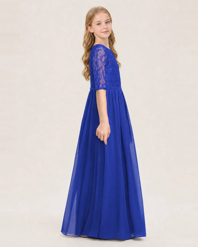 Royal Blue Chiffon A-line Junior Bridesmaid Dress Side View