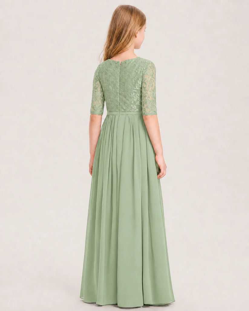 Sage Green Chiffon A-line Junior Bridesmaid Dress Back View