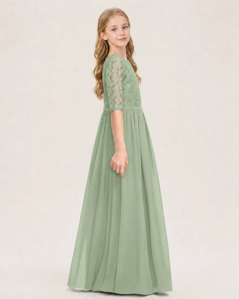 Sage Green Chiffon A-line Junior Bridesmaid Dress Side View