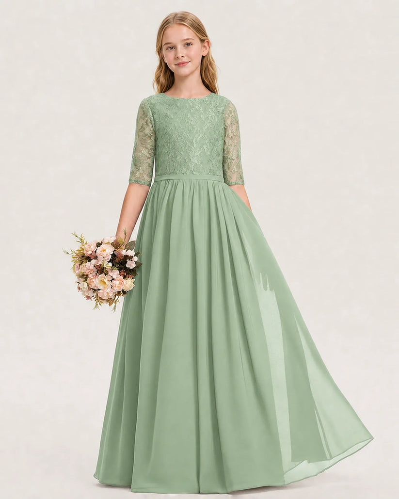 Sage Green Chiffon A-line Junior Bridesmaid Dress Front View