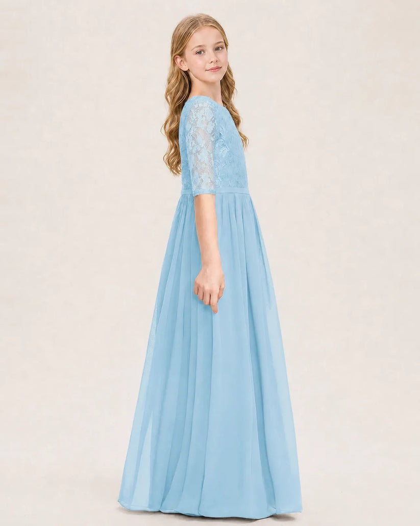 Sky Blue Lace A-line Junior Bridesmaid Dress Side View
