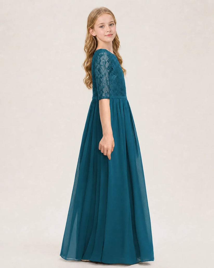 Teal Chiffon A-line Junior Bridesmaid Dress Side View