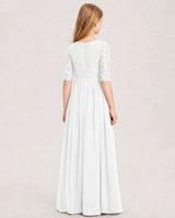 White Chiffon A-line Junior Bridesmaid Dress Back View