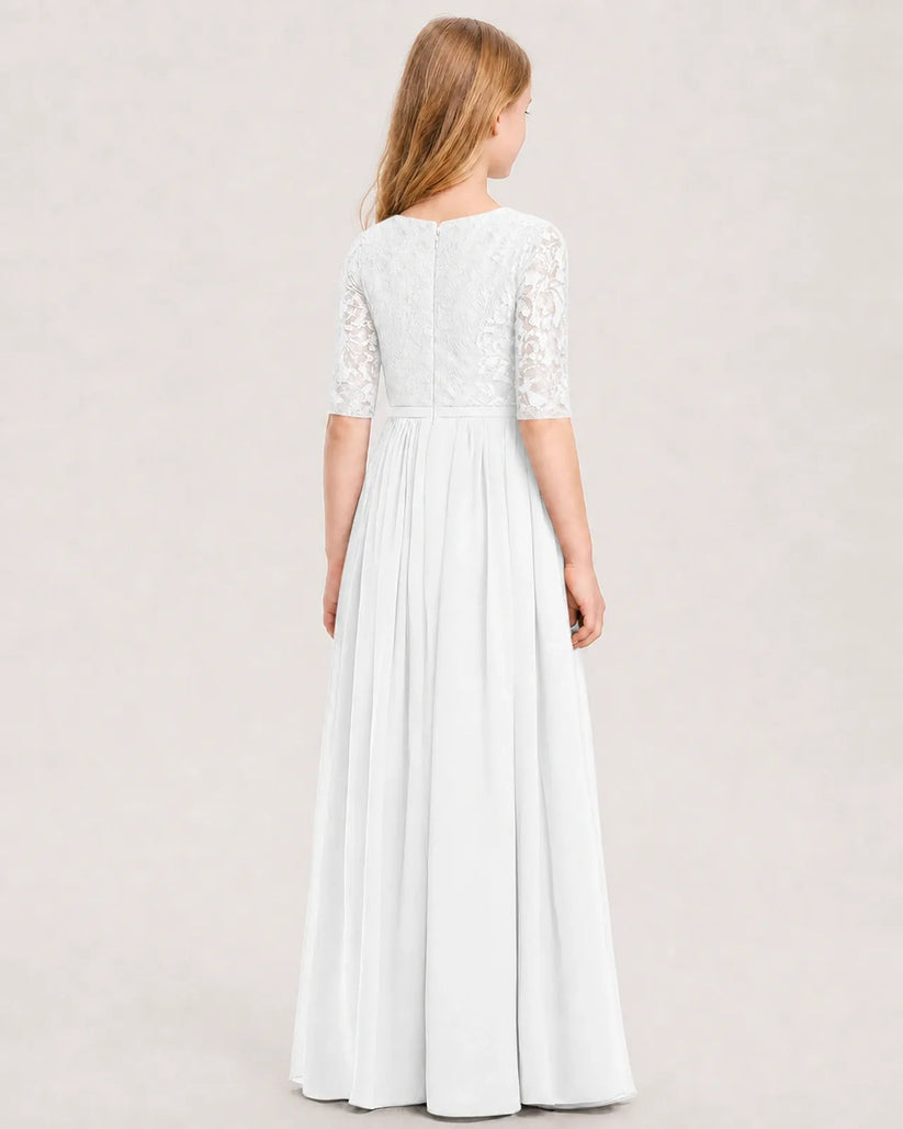 White Chiffon A-line Junior Bridesmaid Dress Back View