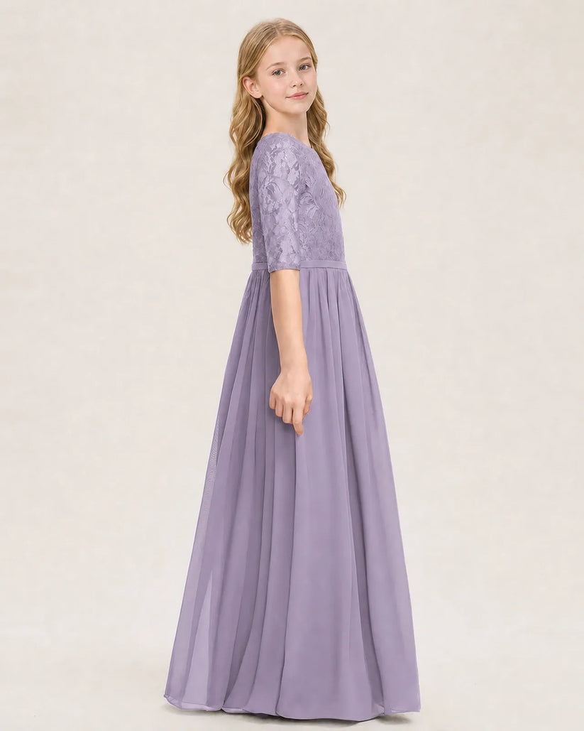 Wisteria Chiffon A-line Junior Bridesmaid Dress Side View
