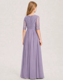 Wisteria Junior Bridesmaid Dress  Sheer Lace Sleeve Chiffon Floor-Length Gown Back View