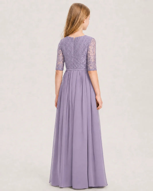 Wisteria Chiffon A-line Junior Bridesmaid Dress Back View