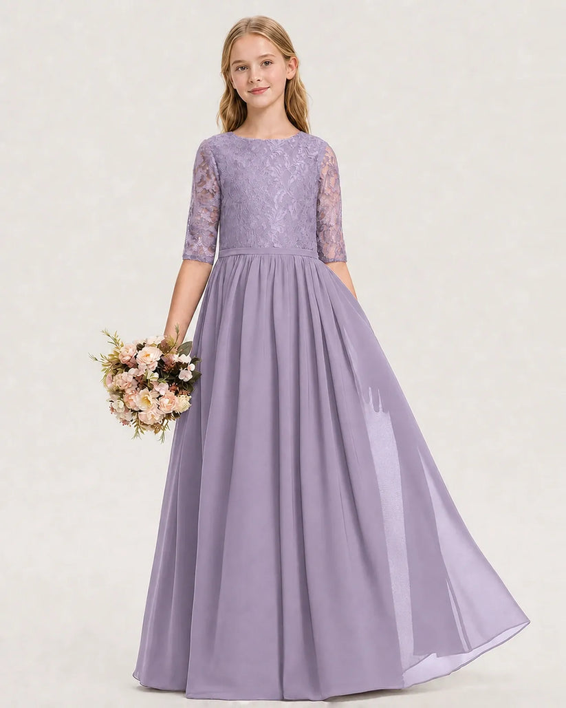 Wisteria Chiffon A-line Junior Bridesmaid Dress Front View