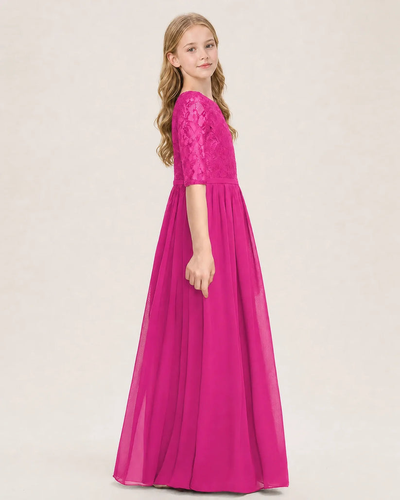 Hot Pink Chiffon A-line Junior Bridesmaid Dress Side View