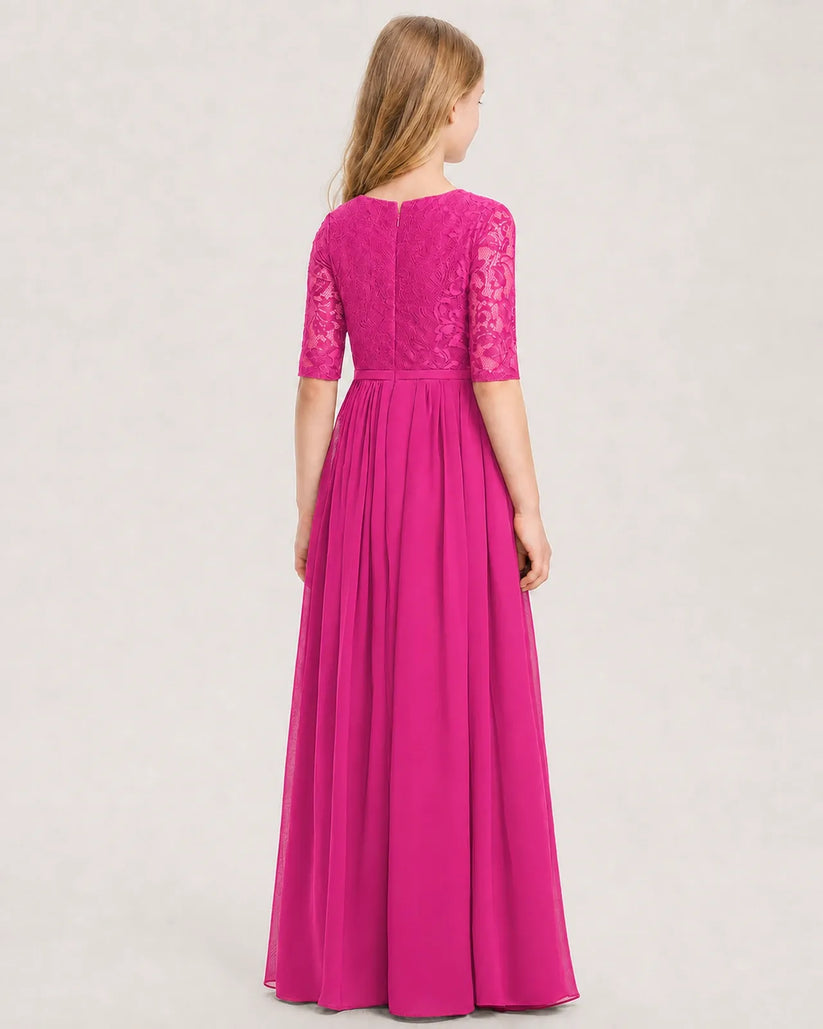 Hot Pink Chiffon A-line Junior Bridesmaid Dress Back View