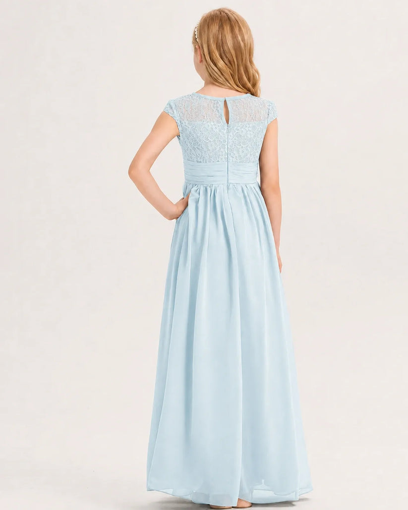 Baby Blue Chiffon A-line Junior Bridesmaid Dress Back View
