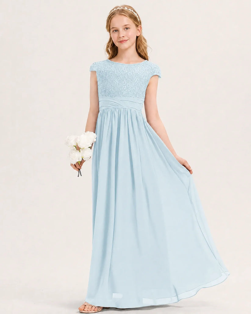 Baby Blue Chiffon A-line Junior Bridesmaid Dress Front View