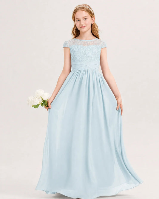 Baby Blue Chiffon A-line Junior Bridesmaid Dress Front View