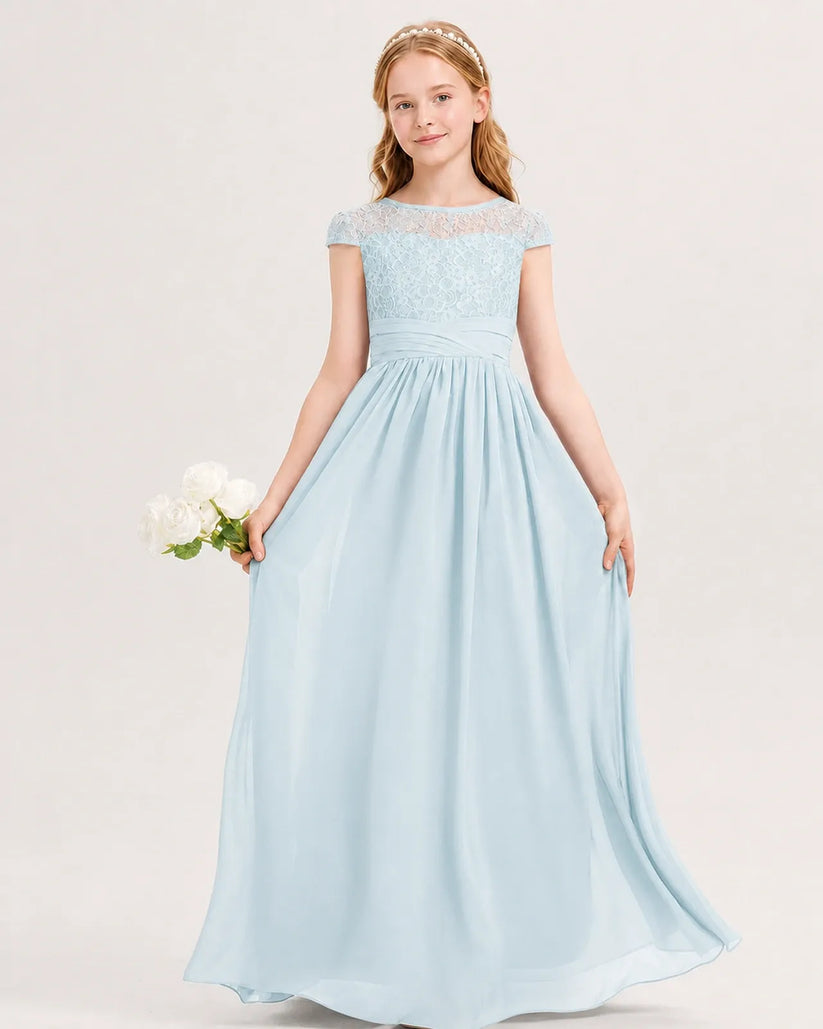 Baby Blue Chiffon A-line Junior Bridesmaid Dress Front View