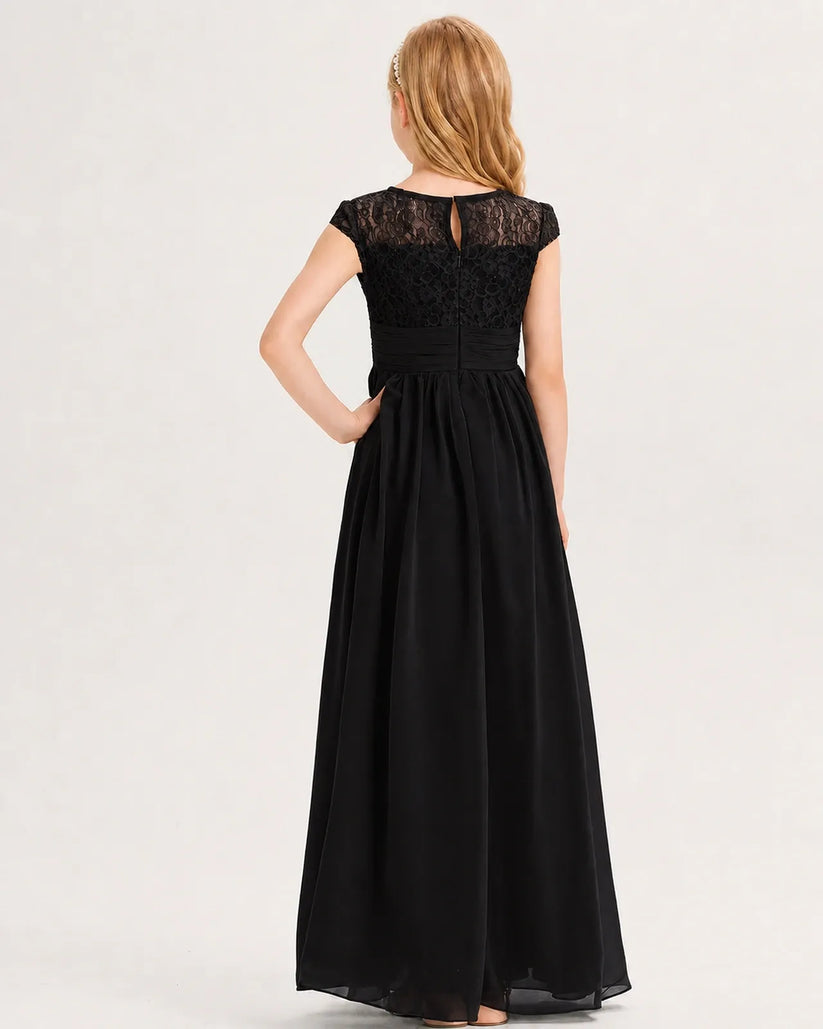 Black Chiffon A-line Junior Bridesmaid Dress Back View