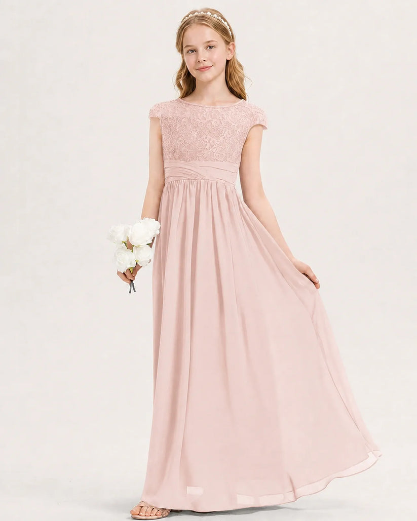 Blush Pink Chiffon A-line Junior Bridesmaid Dress Front View