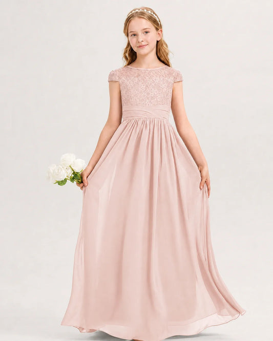 Blush Pink Chiffon A-line Junior Bridesmaid Dress Front View