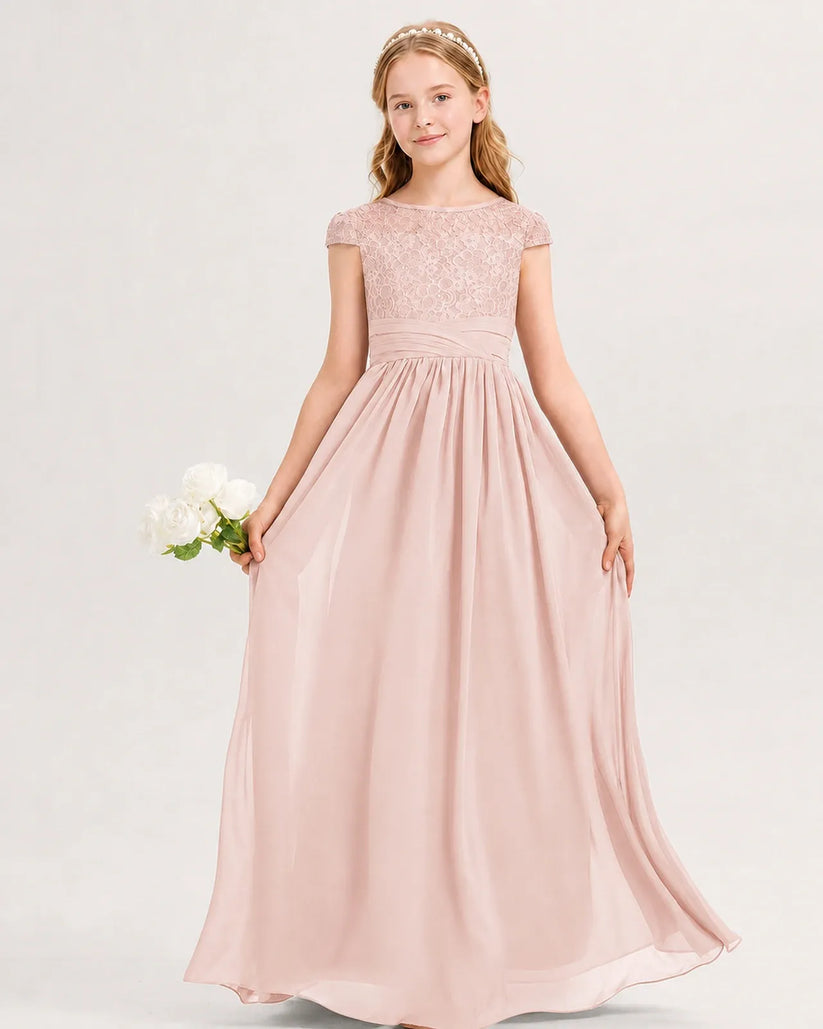 Blush Pink Chiffon A-line Junior Bridesmaid Dress Front View