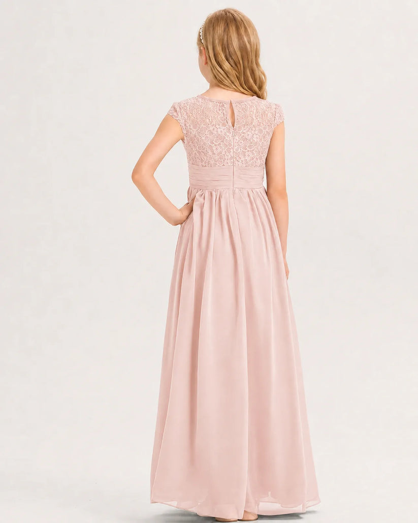 Blush Pink Chiffon A-line Junior Bridesmaid Dress Back View