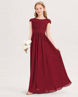 Burgundy Chiffon A-line Junior Bridesmaid Dress Front View