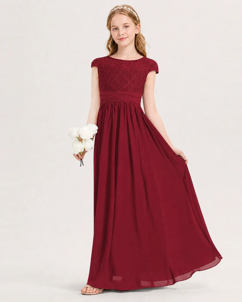 Burgundy Chiffon A-line Junior Bridesmaid Dress Front View