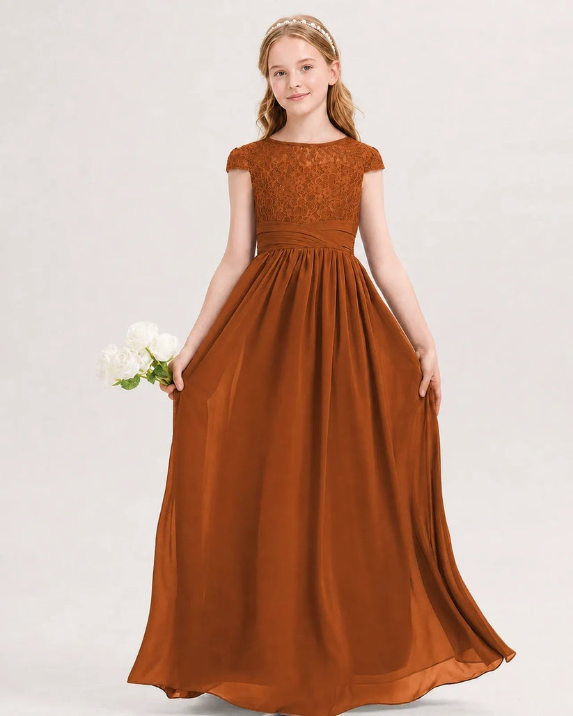 Burnt Orange Chiffon A-line Junior Bridesmaid Dress Front View