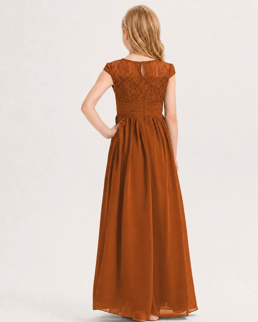 Burnt Orange Chiffon A-line Junior Bridesmaid Dress Back View