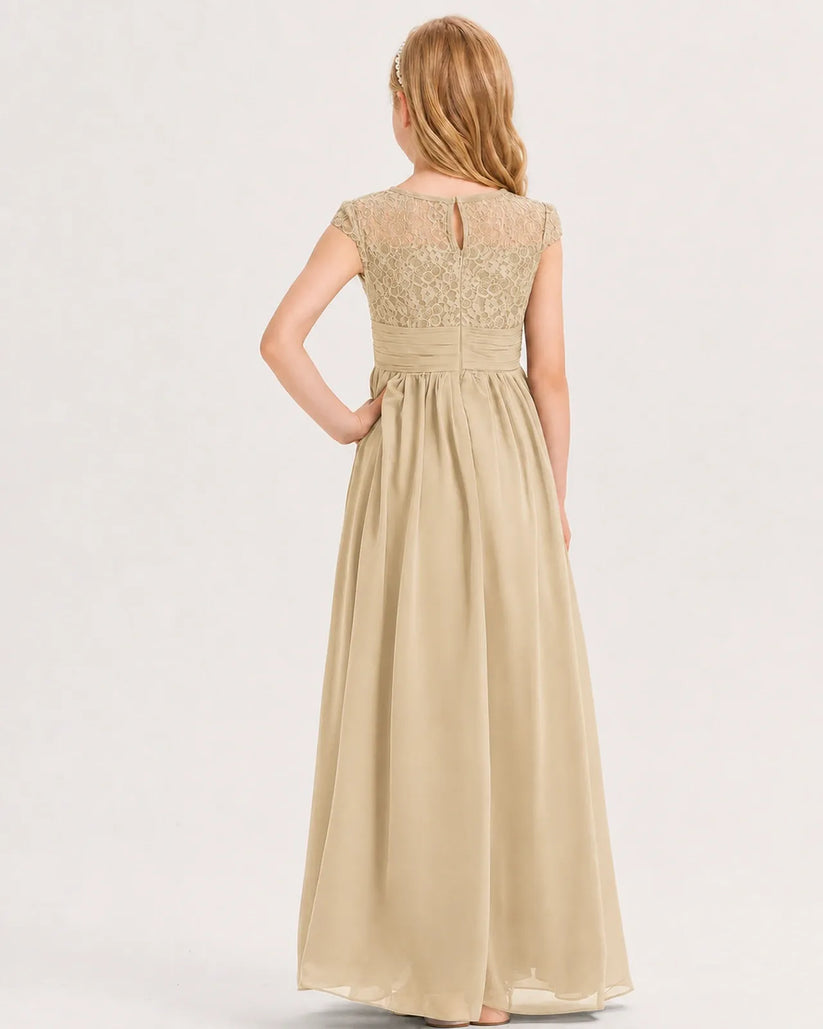 Champagne Chiffon A-line Junior Bridesmaid Dress Back View
