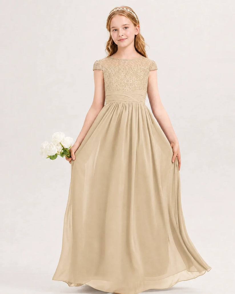 Champagne Chiffon A-line Junior Bridesmaid Dress Front View