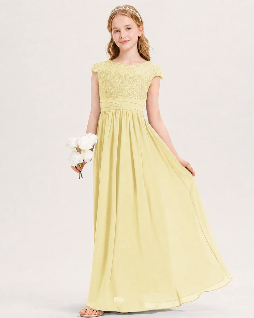 Daffodil Chiffon A-line Junior Bridesmaid Dress Front View