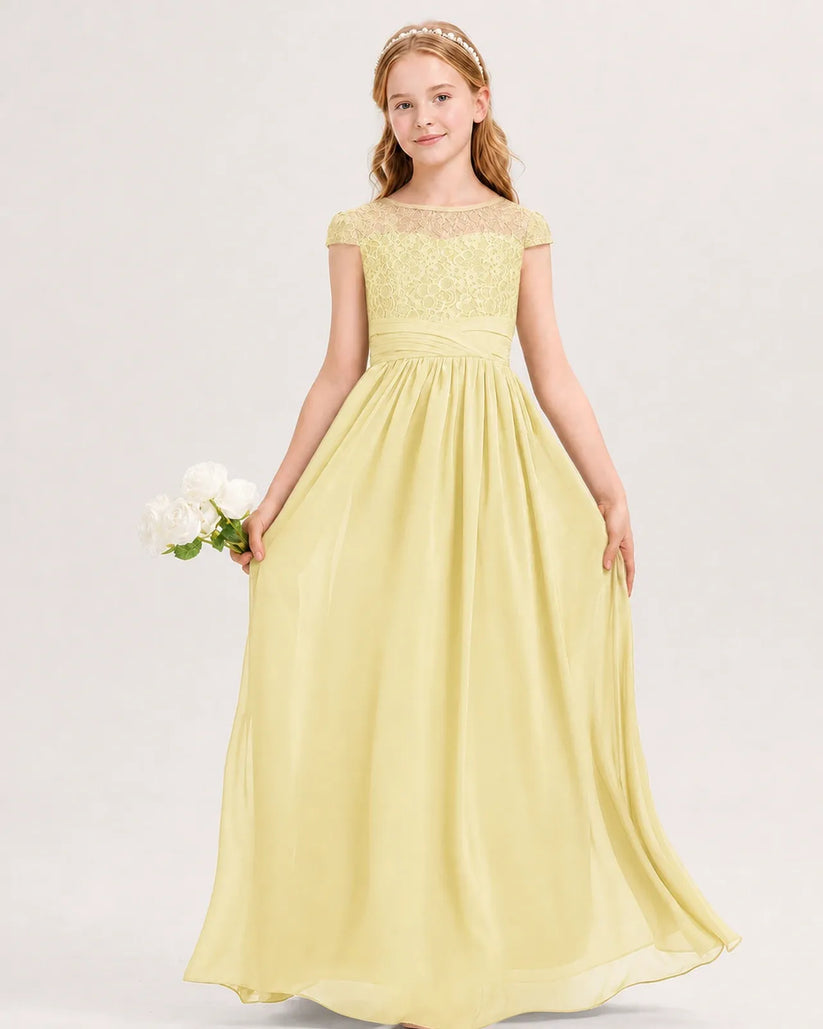 Daffodil Chiffon A-line Junior Bridesmaid Dress Front View