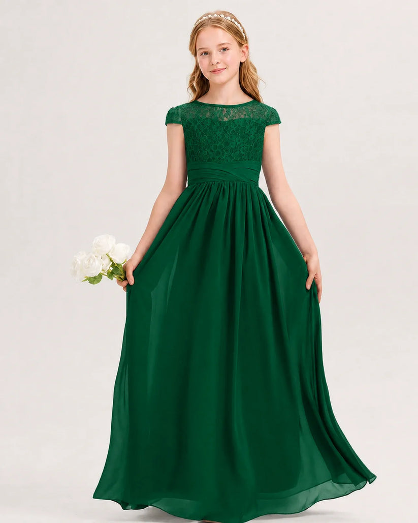 Dark Green Chiffon A-line Junior Bridesmaid Dress Front View