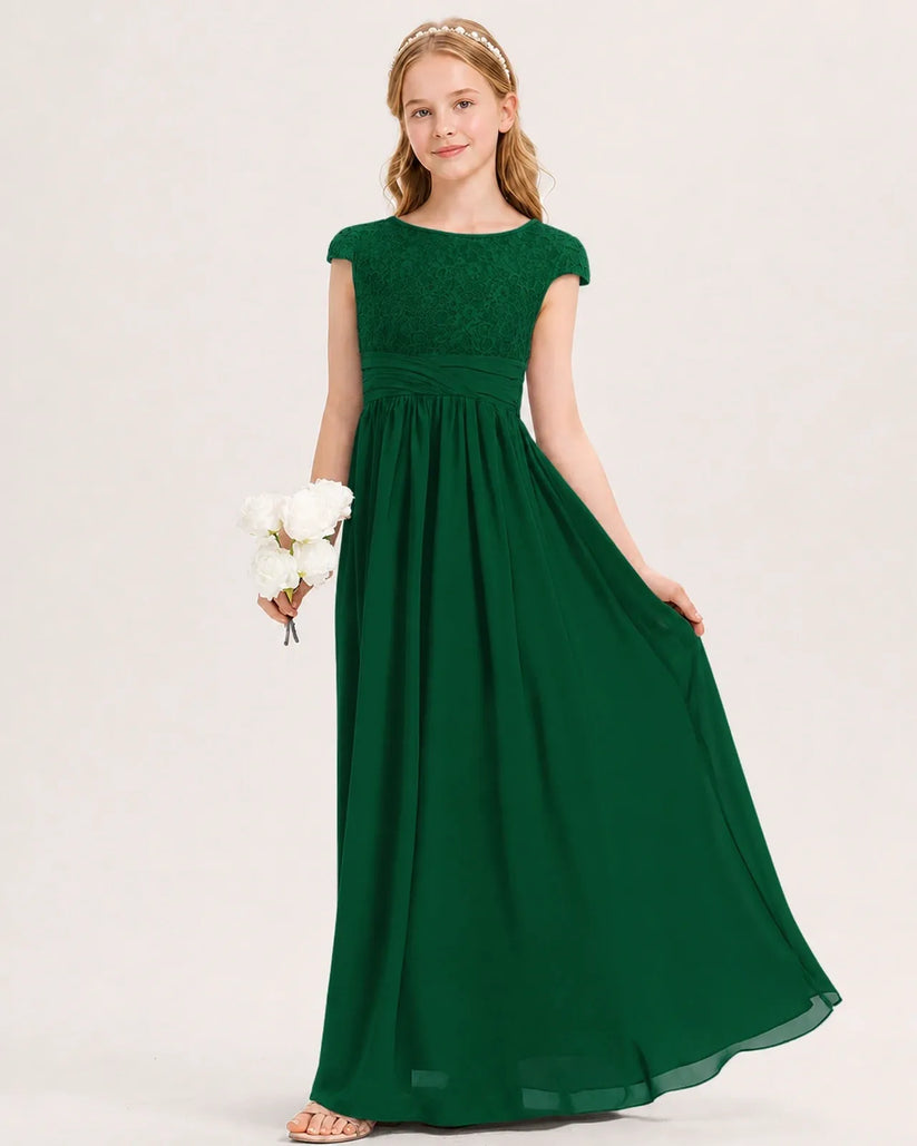 Dark Green Chiffon A-line Junior Bridesmaid Dress Front View