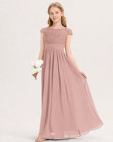 Dusty Rose Chiffon A-line Junior Bridesmaid Dress Front View
